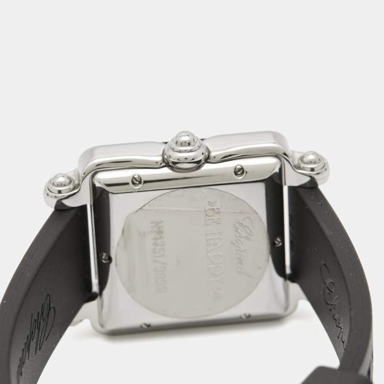 Pre Owned Chopard Grey Black Resin Stainless Steel Diamonds Rubber Limited Edition Be Happy 2 Women's Wristwatch 27 mm
