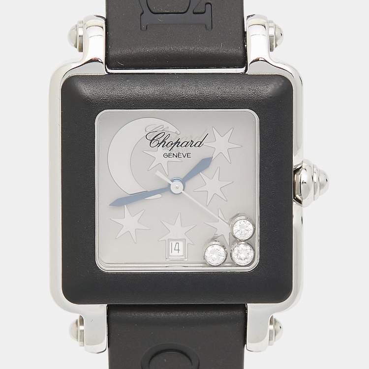 Pre Owned Chopard Grey Black Resin Stainless Steel Diamonds Rubber Limited Edition Be Happy 2 Women's Wristwatch 27 mm