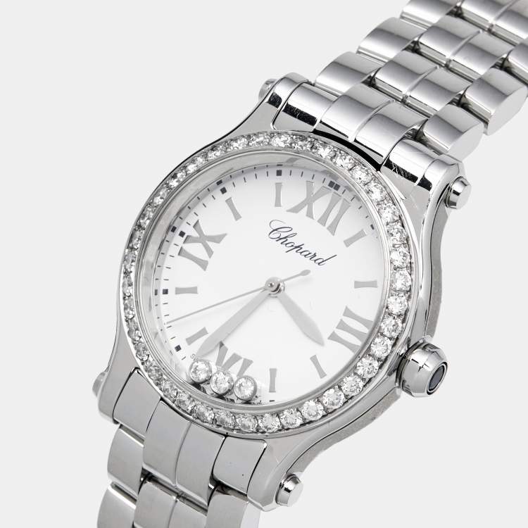 Pre Owned Chopard White Stainless Steel Diamond Happy Sport 278590-3002 Women's Wristwatch 30 mm