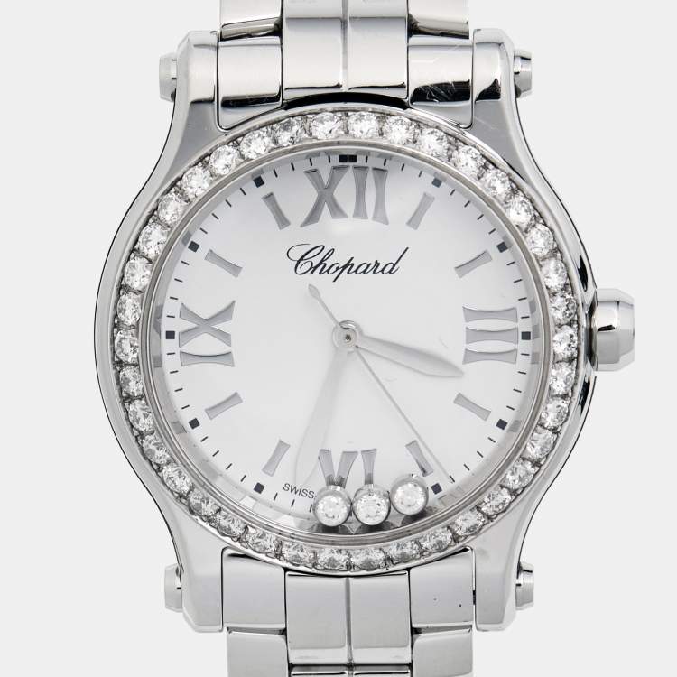 Pre Owned Chopard White Stainless Steel Diamond Happy Sport 278590-3002 Women's Wristwatch 30 mm