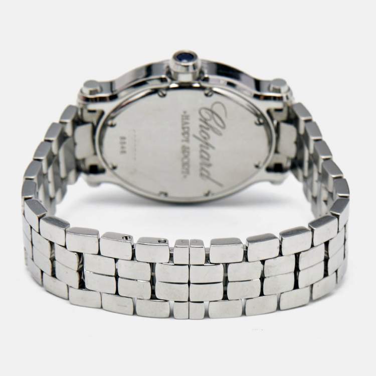 Pre Owned Chopard White Mother Of Pearl Stainless Steel Diamond Happy Sport 8546 Women's Wristwatch 30 mm