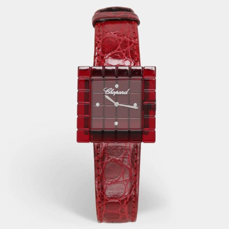 Pre Owned Chopard Red Resin & Stainless Steel Ice Cube Be Mad Women’s Wristwatch 31.5 MM