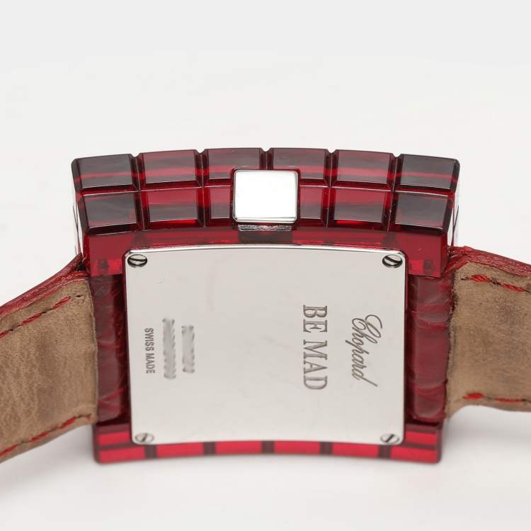 Pre Owned Chopard Red Resin & Stainless Steel Ice Cube Be Mad Women’s Wristwatch 31.5 MM