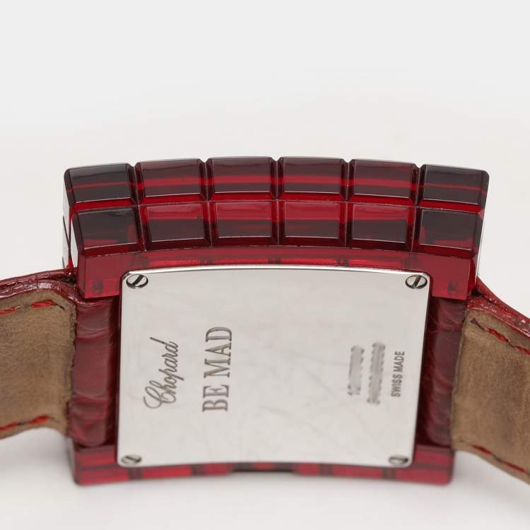 Pre Owned Chopard Red Resin & Stainless Steel Ice Cube Be Mad Women’s Wristwatch 31.5 MM