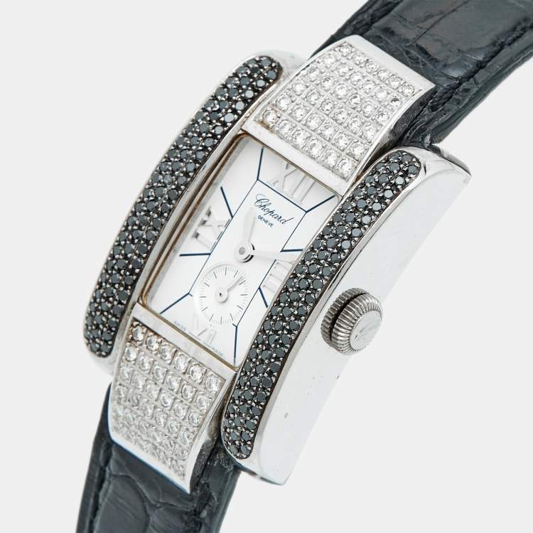 Pre Owned Chopard White Stainless Steel Diamond Alligator Leather La Strada 418357-3001 Women's Wristwatch 23.50 mm