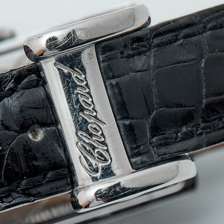 Pre Owned Chopard White Stainless Steel Diamond Alligator Leather La Strada 418357-3001 Women's Wristwatch 23.50 mm