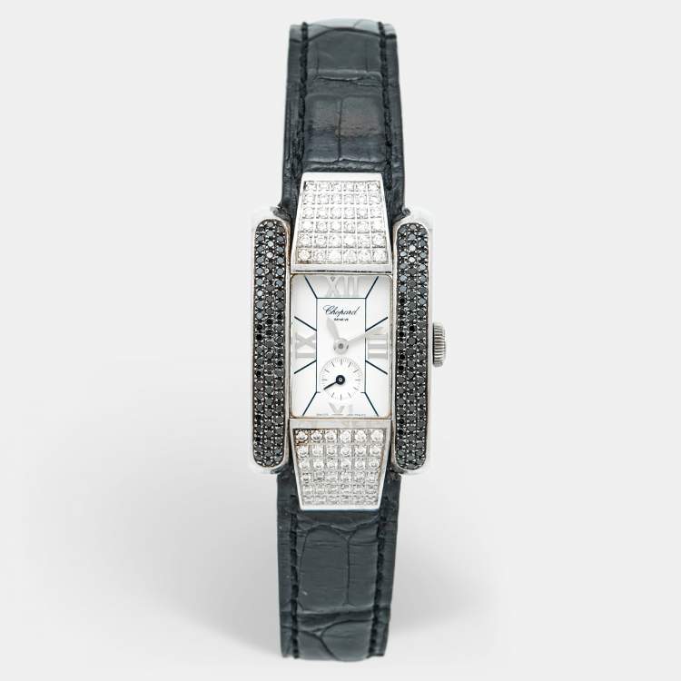 Pre Owned Chopard White Stainless Steel Diamond Alligator Leather La Strada 418357-3001 Women's Wristwatch 23.50 mm
