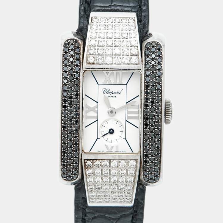 Pre Owned Chopard White Stainless Steel Diamond Alligator Leather La Strada 418357-3001 Women's Wristwatch 23.50 mm