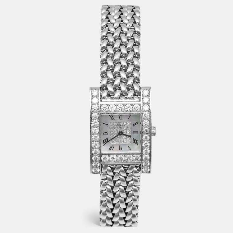 Pre Owned Chopard Mother of Pearl Diamond 18K White Gold 106805-1002 Women's Wristwatch 25 mm 