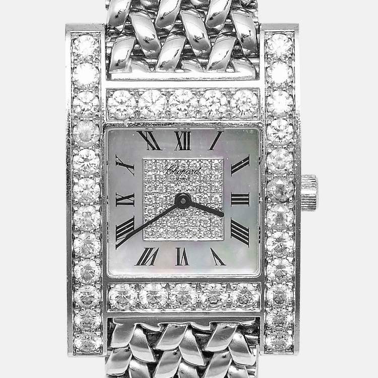 Pre Owned Chopard Mother of Pearl Diamond 18K White Gold 106805-1002 Women's Wristwatch 25 mm 
