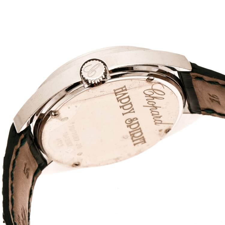 مملوكة مسبقًا Chopard Black 18K White Gold Diamonds Happy Spirit 20/7082-20 Women's Wristwatch 32 mm