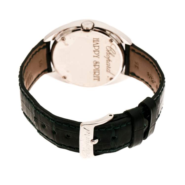 مملوكة مسبقًا Chopard Black 18K White Gold Diamonds Happy Spirit 20/7082-20 Women's Wristwatch 32 mm