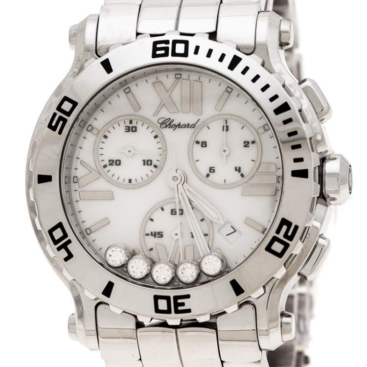Pre Owned Chopard White Stainless Steel Happy Sport 8499 Women's Wristwatch 42 mm