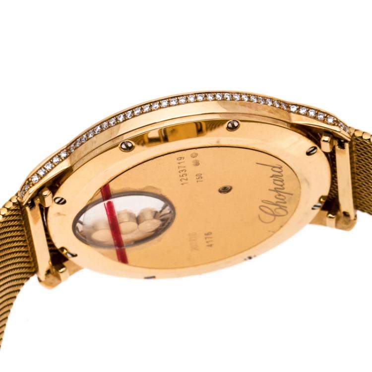 Pre Owned Chopard Mother Of Pearl Sun Motif 18K Rose Gold Happy Diamonds 4176 Women's Wristwatch 40 mm