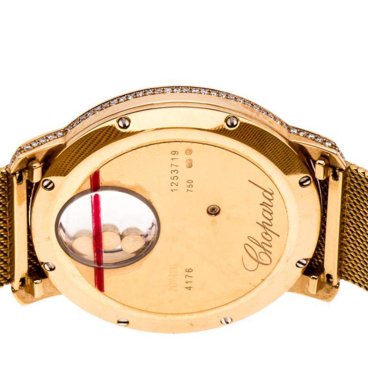 Pre Owned Chopard Mother Of Pearl Sun Motif 18K Rose Gold Happy Diamonds 4176 Women's Wristwatch 40 mm