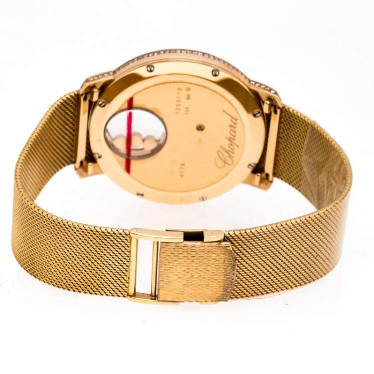 Pre Owned Chopard Mother Of Pearl Sun Motif 18K Rose Gold Happy Diamonds 4176 Women's Wristwatch 40 mm