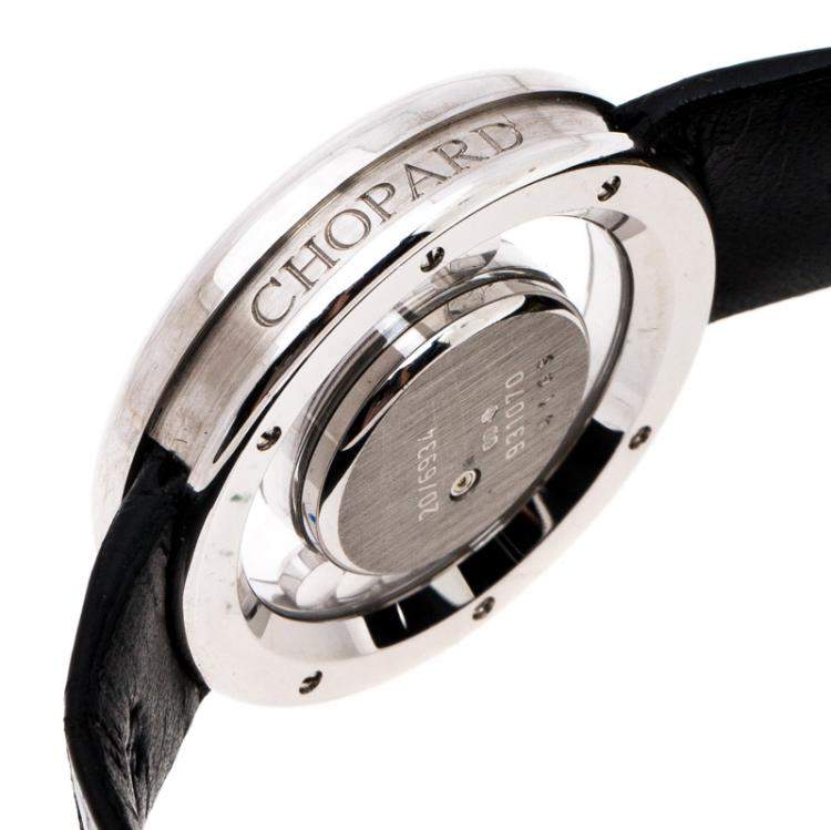 Pre Owned Chopard Diamond Pave 18k White Gold Happy Diamonds 20/6934 Women's Wristwatch 31MM