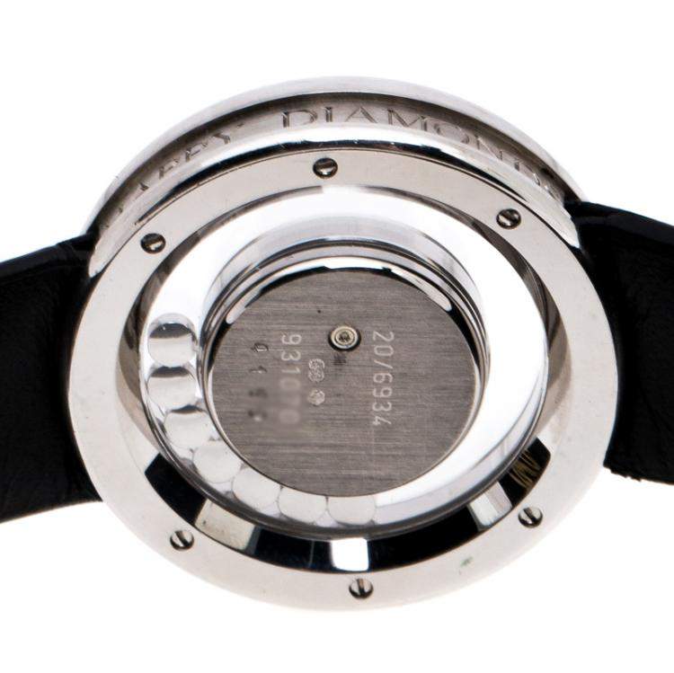 Pre Owned Chopard Diamond Pave 18k White Gold Happy Diamonds 20/6934 Women's Wristwatch 31MM