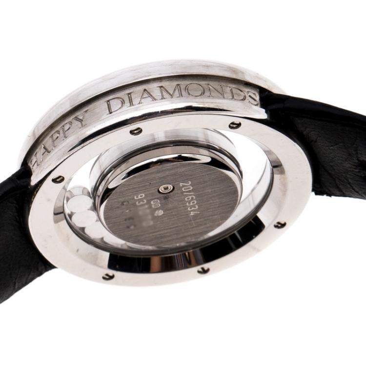 Pre Owned Chopard Diamond Pave 18k White Gold Happy Diamonds 20/6934 Women's Wristwatch 31MM