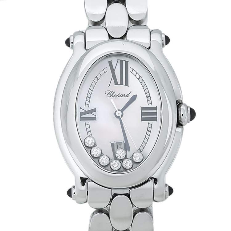 Pre Owned Chopard Mother Of Pearl Stainless Steel Diamond Happy Sport 27/8418-23 Women's Wristwatch 30 mm