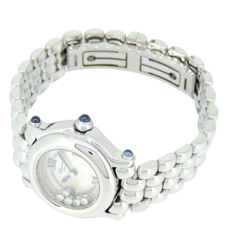 Pre Owned Chopard MOP Stainless Steel Diamonds Happy Sport 8250-23 Women's Wristwatch 26 MM