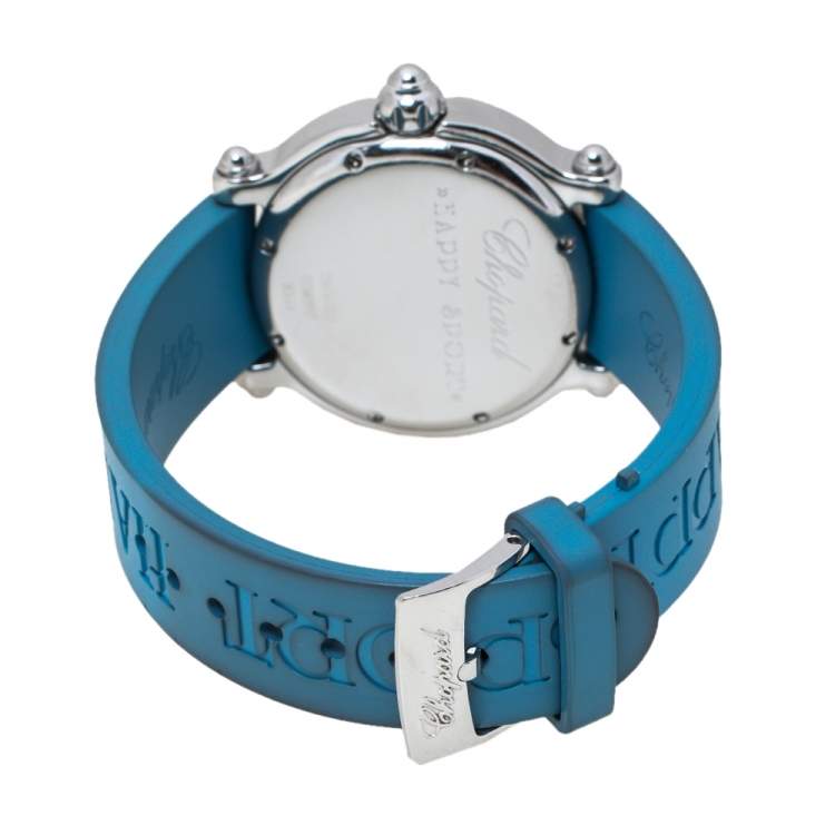 Pre Owned Chopard Blue Stainless Steel and Rubber Happy Sport 28/8452 8347 Women's Wristwatch 38 mm