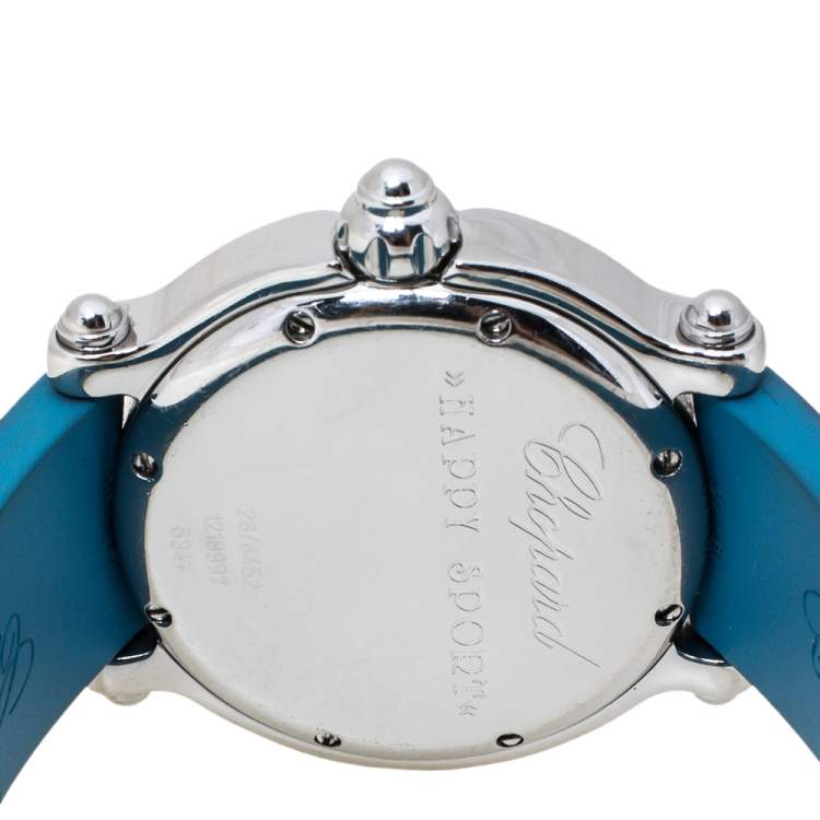 Pre Owned Chopard Blue Stainless Steel and Rubber Happy Sport 28/8452 8347 Women's Wristwatch 38 mm