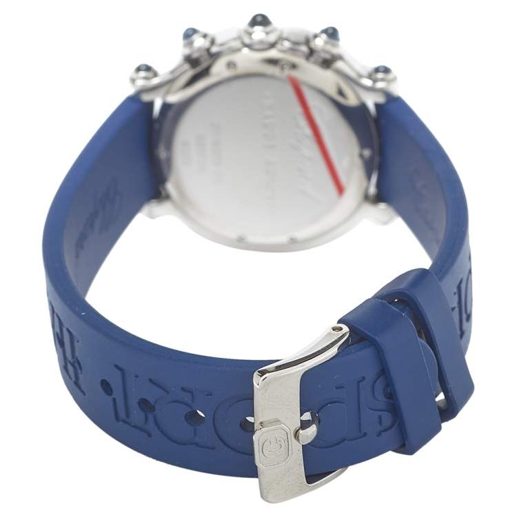 Pre Owned Chopard Blue Stainless Steel Diamonds Happy Sport 27/8323-23 Women's Wristwatch 32.5MM