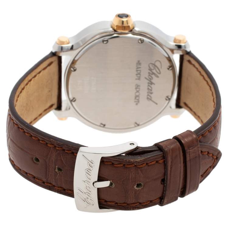 Pre Owned Chopard White 18K Rose Gold & Stainless Steel Happy Sport 278492 Women's Wristwatch 36 mm