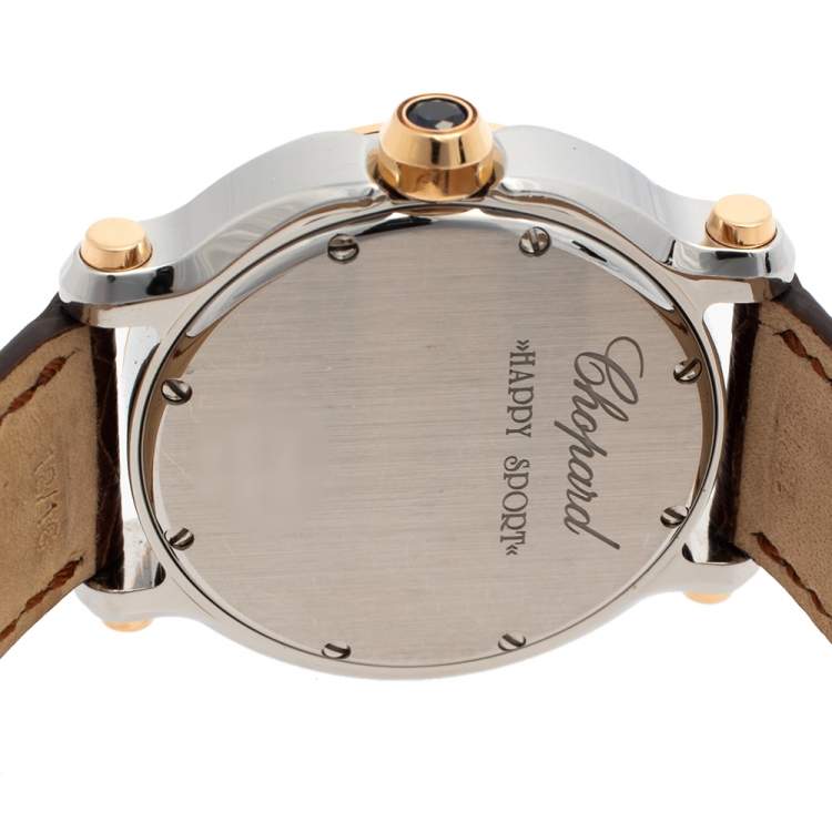 Pre Owned Chopard White 18K Rose Gold & Stainless Steel Happy Sport 278492 Women's Wristwatch 36 mm