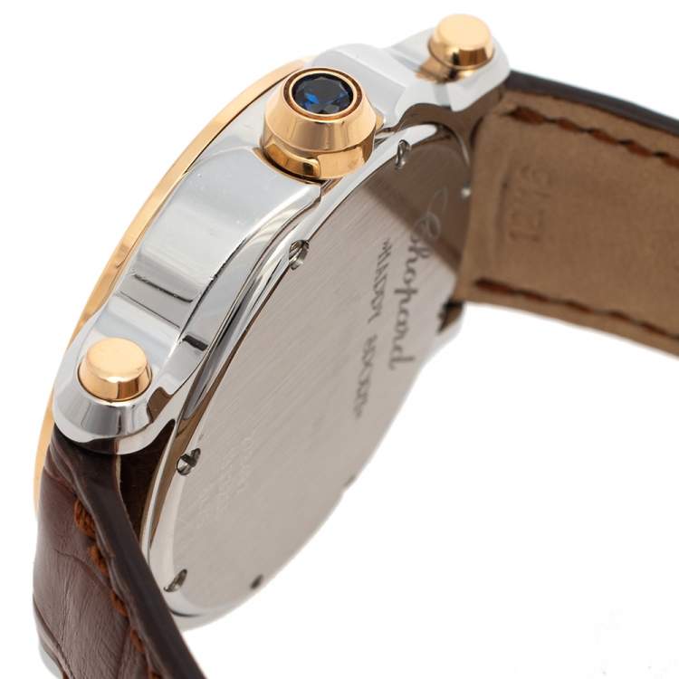 Pre Owned Chopard White 18K Rose Gold & Stainless Steel Happy Sport 278492 Women's Wristwatch 36 mm