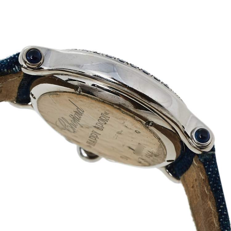 Pre Owned Chopard White 18K White Gold Sapphire & Diamond Happy Sport S27/6177-23 Women's Wristwatch 33 mm