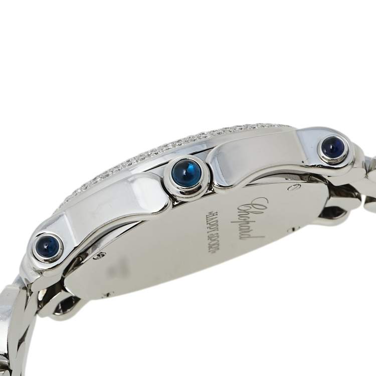 Pre Owned Chopard White Stainless Steel Diamonds Happy Sport 278418-3002 Women's Wristwatch 30 mm