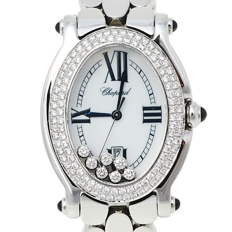 Pre Owned Chopard White Stainless Steel Diamonds Happy Sport 278418-3002 Women's Wristwatch 30 mm