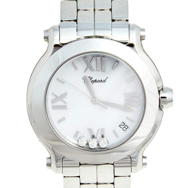 Pre Owned Chopard White Stainless Steel Happy Sport 8475 Women's Wristwatch 36 mm