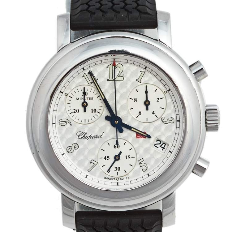 Pre Owned Chopard Silver Stainless Steel Rubber Mille Miglia 8900 Women's Wristwatch 33 mm