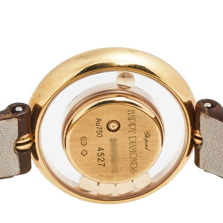 Pre Owned Chopard Mother of Pearl 18k Rose Gold Diamond Alligator Happy Diamonds 4527 Women's Wristwatch 26 mm