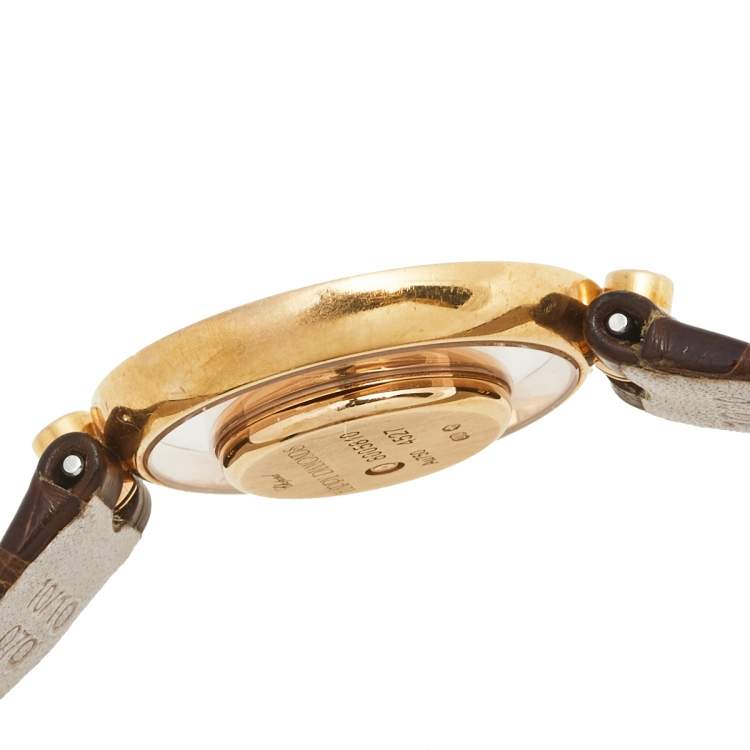 Pre Owned Chopard Mother of Pearl 18k Rose Gold Diamond Alligator Happy Diamonds 4527 Women's Wristwatch 26 mm