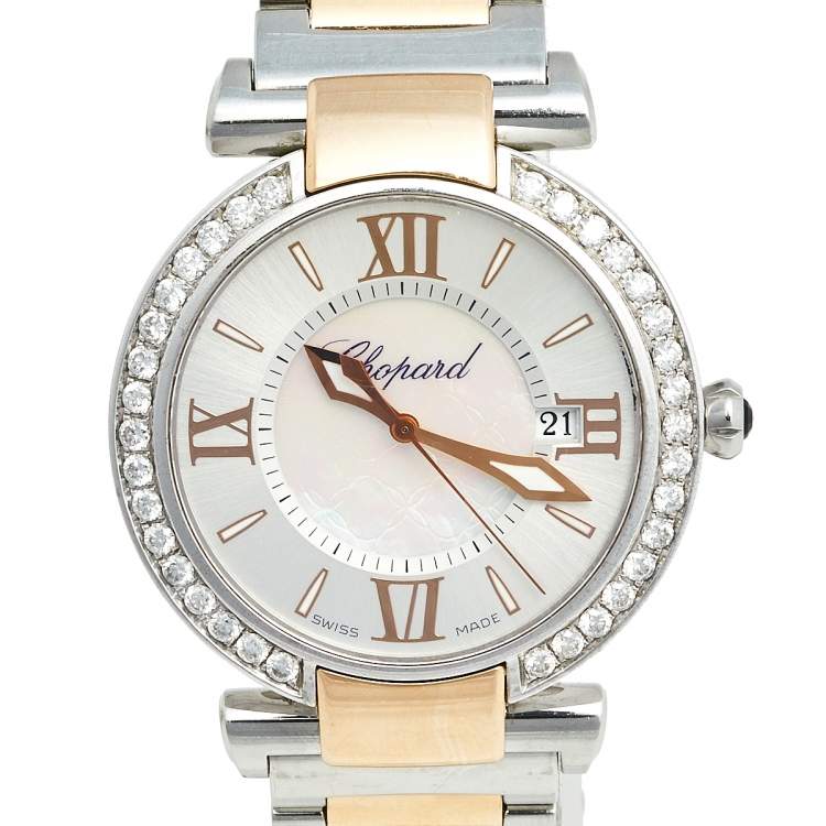 Pre Owned Chopard Silver Mother of Pearl 18k Rose Gold Stainless Steel Diamond Imperiale 388532-6004 Women's Wristwatch 36 mm