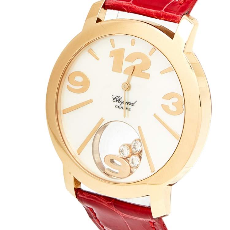 Pre Owned Chopard Mother Of Pearl Diamond 18k Yellow Gold Alligator 20/7449 Women's Wristwatch 40 mm