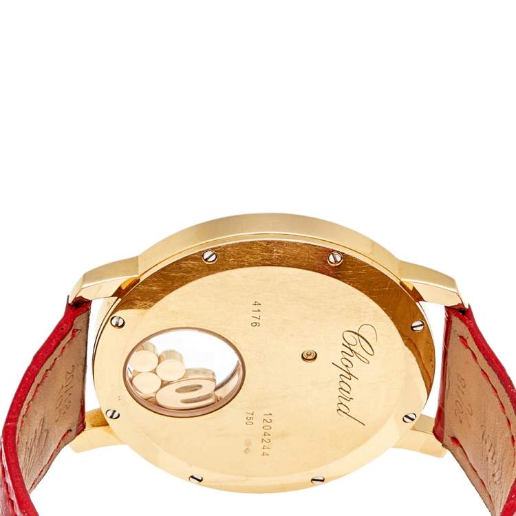 Pre Owned Chopard Mother Of Pearl Diamond 18k Yellow Gold Alligator 20/7449 Women's Wristwatch 40 mm