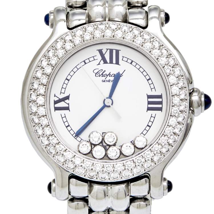 Pre Owned Chopard White Stainless Steel Diamond Happy Sport 27/8236 Women's Wristwatch 32 mm