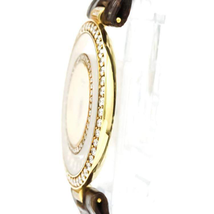 Pre Owned Chopard Champagne Diamonds 18K Yellow Gold Happy Diamond Quartz 21/2647 Women's Wristwatch 32 MM