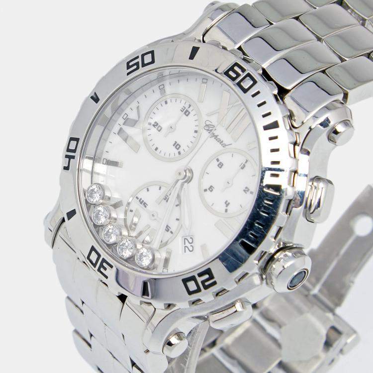 Pre Owned Chopard White Stainless Steel Diamond Happy Sport 288499-3003 Women's Wristwatch 42 mm