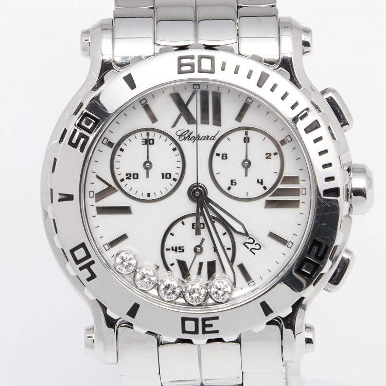 Pre Owned Chopard White Stainless Steel Diamond Happy Sport 288499-3003 Women's Wristwatch 42 mm