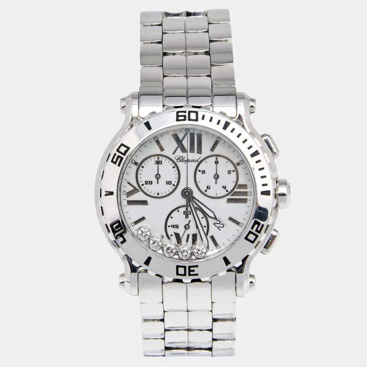 Pre Owned Chopard White Stainless Steel Diamond Happy Sport 288499-3003 Women's Wristwatch 42 mm
