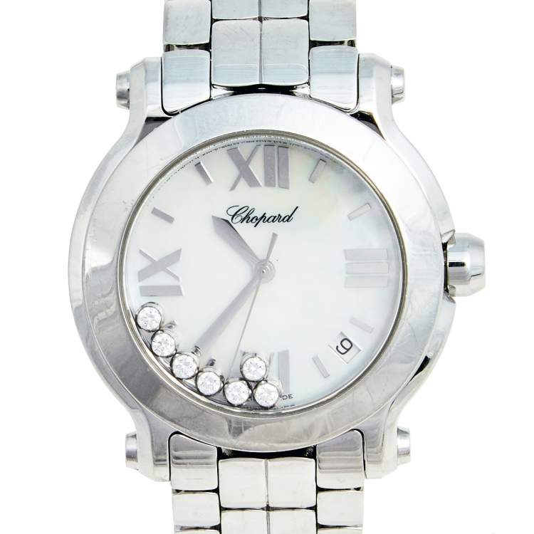 Pre Owned Chopard Mother of Pearl Stainless Steel Happy Sport 8475 Women's Wristwatch 35 mm