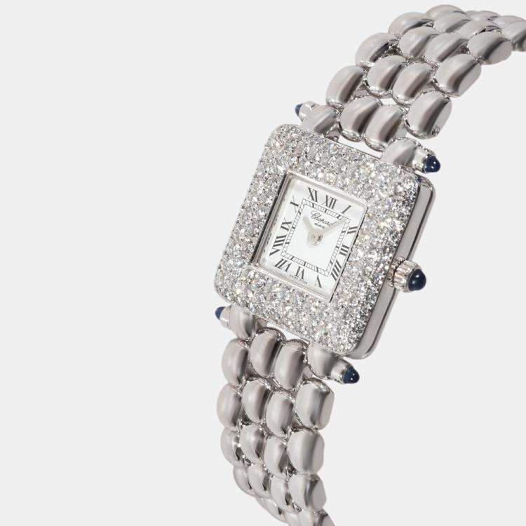 Pre Owned Chopard Silver Diamonds 18k White Gold Classic 10/6115-23 Women's Wristwatch 21.5 x 6.5 MM