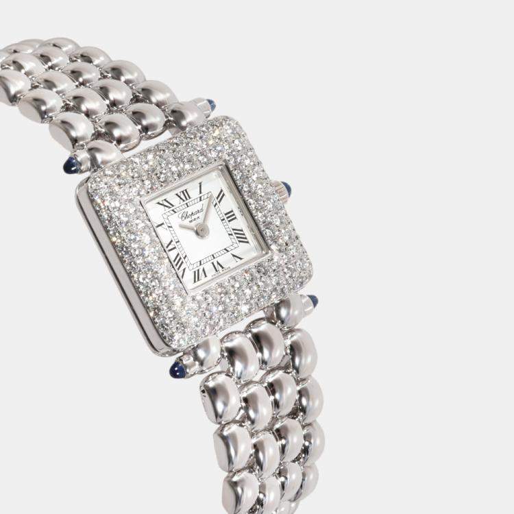 Pre Owned Chopard Silver Diamonds 18k White Gold Classic 10/6115-23 Women's Wristwatch 21.5 x 6.5 MM
