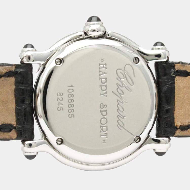 Pre Owned Chopard Black Diamonds Stainless Steel Happy Sport 27/8245-23 Quartz Women's Wristwatch 26 mm